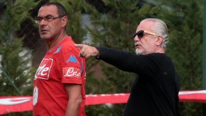 DIMARO, RITIRO NAPOLI CALCIO 2015 NELLA FOTO: IL PRESIDENTE DE LAURENTIIS E IL MR MAURIZIO SARRI FOTO MOSCA