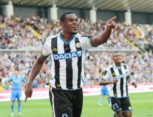 Udinese's forward Duvan Estevan Banguera Zapata celebrates with his teammates after scoring the first goal of the Italian Serie A soccer match between Udinese Calcio and Empoli FC at Friuli Stadium in Udine, 19 September 2015. ANSA/ LANCIA