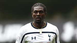LONDON, ENGLAND - SEPTEMBER 21: Emmanuel Adebayor of Spurs looks on during the Barclays Premier League match between Tottenham Hotspur and West Bromwich Albion at White Hart Lane on September 21, 2014 in London, England. (Photo by Julian Finney/Getty Images)