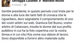 Lucarelli scrive a Nicchi: "Un Vostro associato insulta le donne, lui risponde con un insulto [FOTO]"