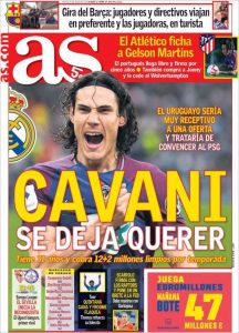 PRIMA PAGINA - AS annuncia: "Cavani apre al Real Madrid! Ingaggio da 12mln+2 di bonus"